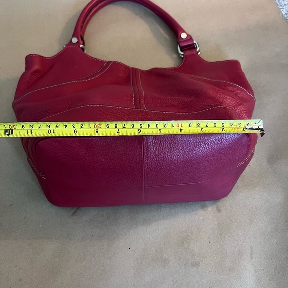 Tignanello Red Genuine Leather Medium Size Double Hand Tote Handbag - Picture 7 of 16